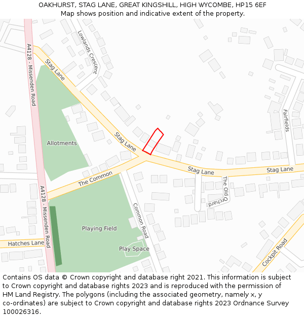 OAKHURST, STAG LANE, GREAT KINGSHILL, HIGH WYCOMBE, HP15 6EF: Location map and indicative extent of plot