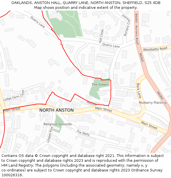 OAKLANDS, ANSTON HALL, QUARRY LANE, NORTH ANSTON, SHEFFIELD, S25 4DB: Location map and indicative extent of plot