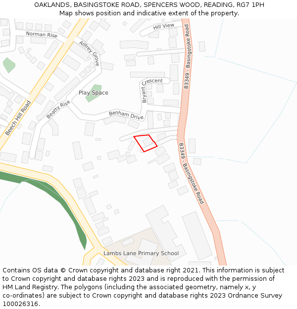 OAKLANDS, BASINGSTOKE ROAD, SPENCERS WOOD, READING, RG7 1PH: Location map and indicative extent of plot