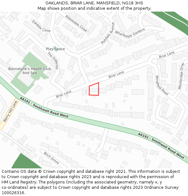 OAKLANDS, BRIAR LANE, MANSFIELD, NG18 3HS: Location map and indicative extent of plot