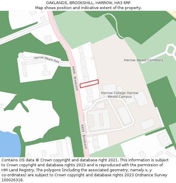 OAKLANDS, BROOKSHILL, HARROW, HA3 6RP: Location map and indicative extent of plot