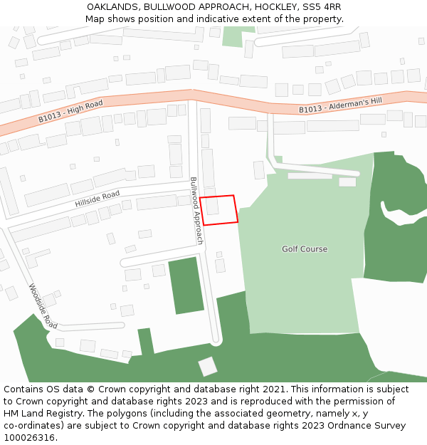 OAKLANDS, BULLWOOD APPROACH, HOCKLEY, SS5 4RR: Location map and indicative extent of plot
