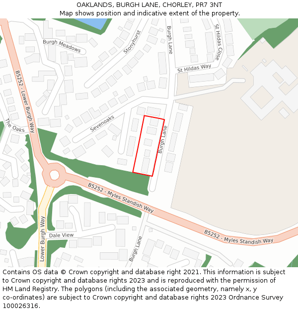OAKLANDS, BURGH LANE, CHORLEY, PR7 3NT: Location map and indicative extent of plot