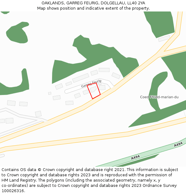 OAKLANDS, GARREG FEURIG, DOLGELLAU, LL40 2YA: Location map and indicative extent of plot