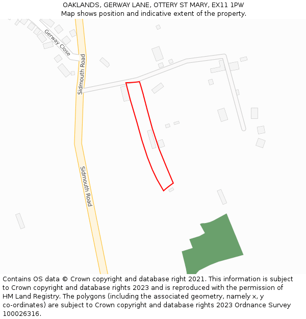 OAKLANDS, GERWAY LANE, OTTERY ST MARY, EX11 1PW: Location map and indicative extent of plot
