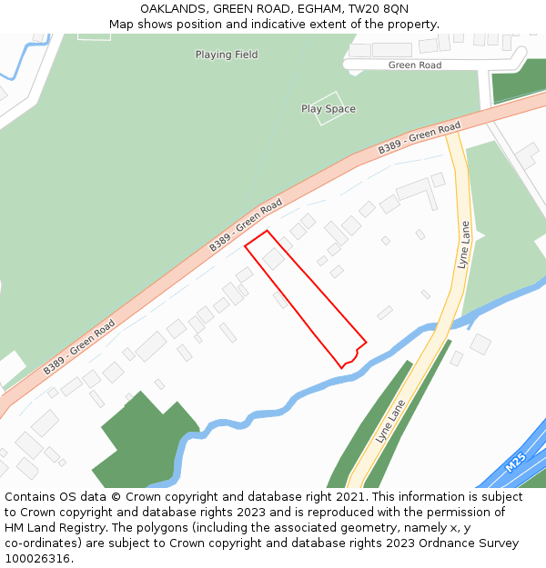 OAKLANDS, GREEN ROAD, EGHAM, TW20 8QN: Location map and indicative extent of plot