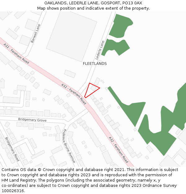 OAKLANDS, LEDERLE LANE, GOSPORT, PO13 0AX: Location map and indicative extent of plot