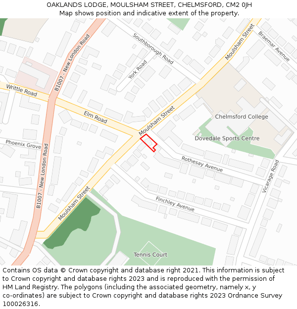 OAKLANDS LODGE, MOULSHAM STREET, CHELMSFORD, CM2 0JH: Location map and indicative extent of plot