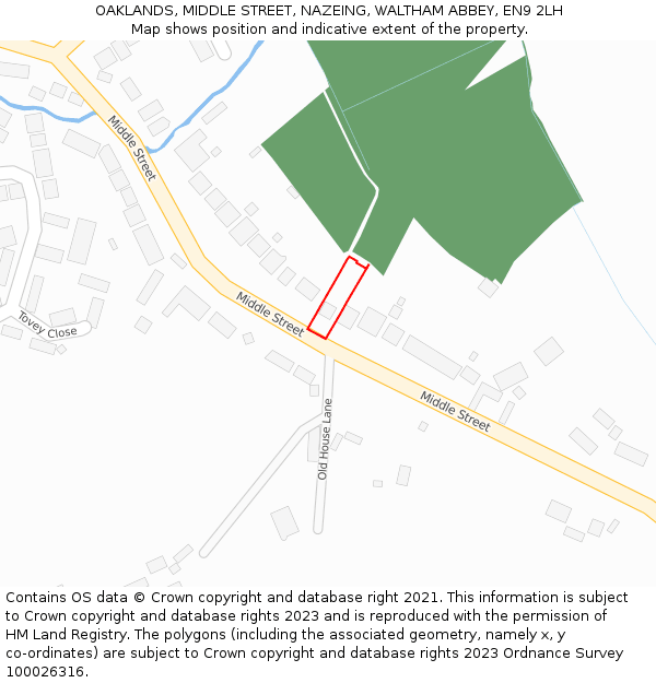 OAKLANDS, MIDDLE STREET, NAZEING, WALTHAM ABBEY, EN9 2LH: Location map and indicative extent of plot
