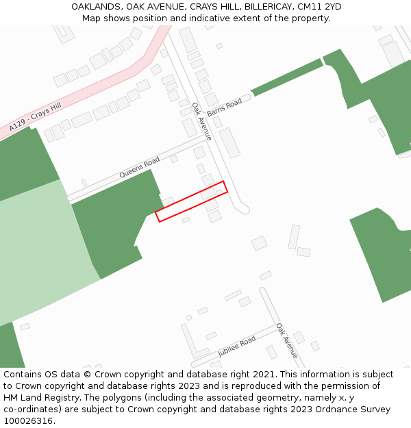 OAKLANDS, OAK AVENUE, CRAYS HILL, BILLERICAY, CM11 2YD: Location map and indicative extent of plot