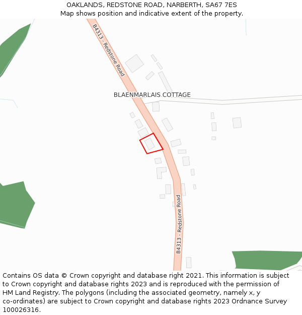 OAKLANDS, REDSTONE ROAD, NARBERTH, SA67 7ES: Location map and indicative extent of plot