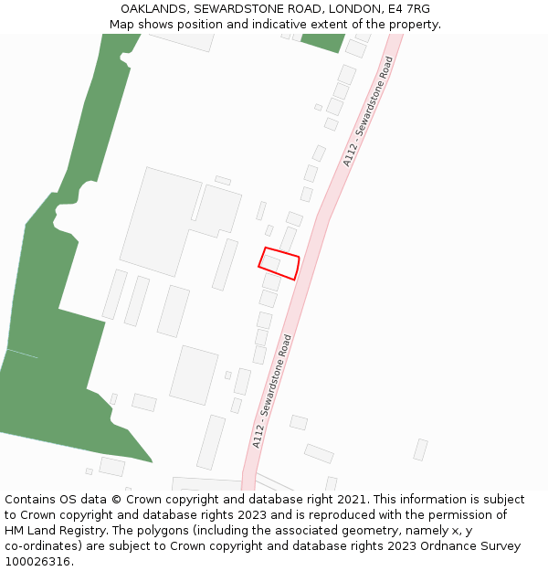 OAKLANDS, SEWARDSTONE ROAD, LONDON, E4 7RG: Location map and indicative extent of plot