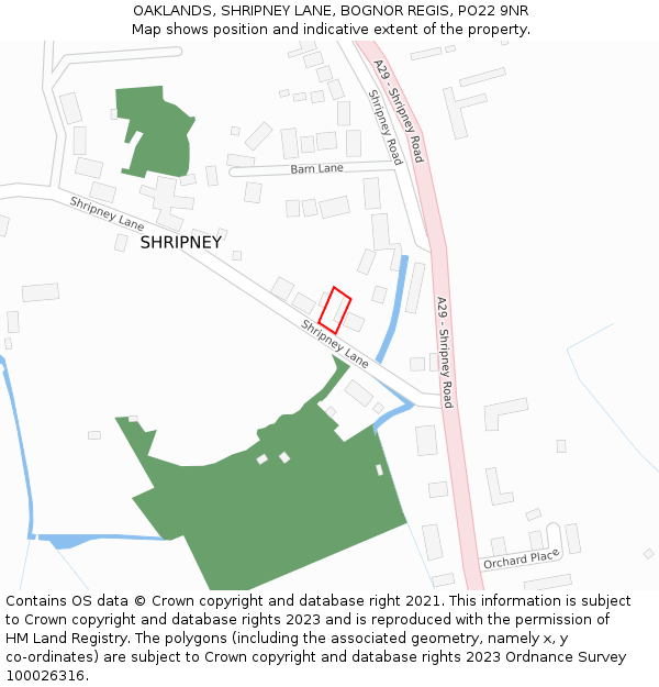 OAKLANDS, SHRIPNEY LANE, BOGNOR REGIS, PO22 9NR: Location map and indicative extent of plot