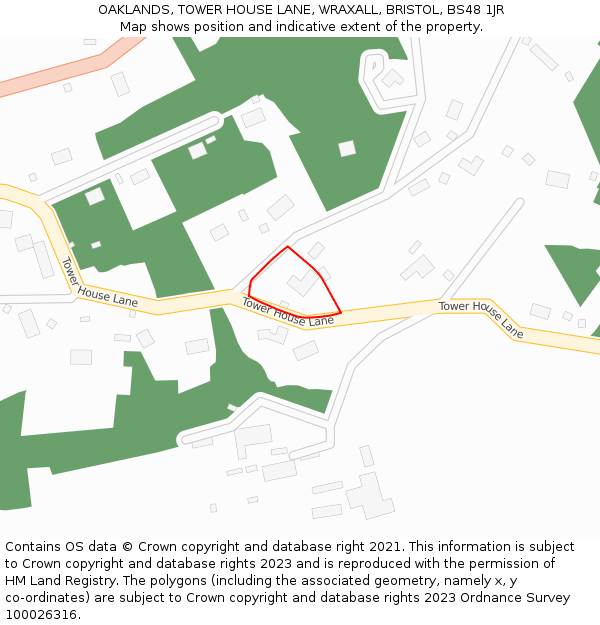 OAKLANDS, TOWER HOUSE LANE, WRAXALL, BRISTOL, BS48 1JR: Location map and indicative extent of plot