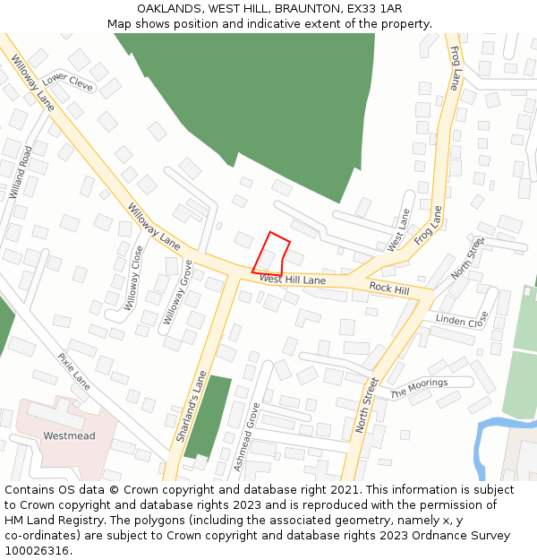OAKLANDS, WEST HILL, BRAUNTON, EX33 1AR: Location map and indicative extent of plot