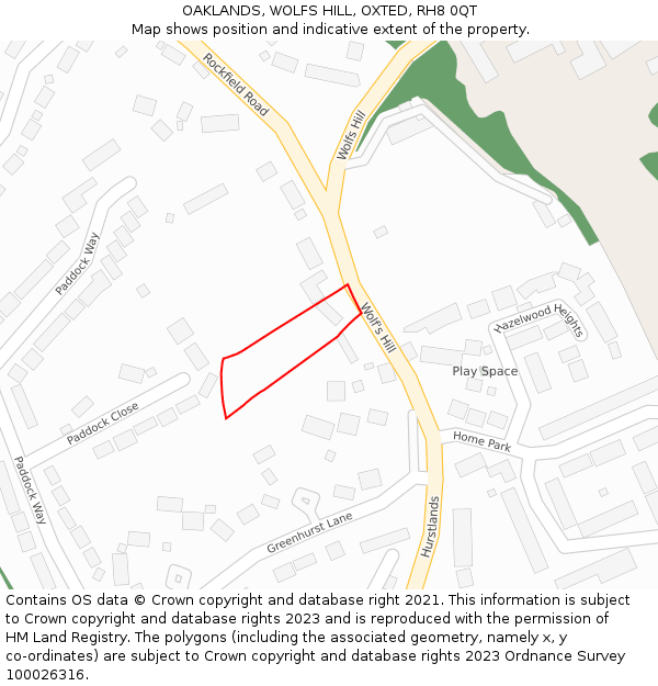 OAKLANDS, WOLFS HILL, OXTED, RH8 0QT: Location map and indicative extent of plot