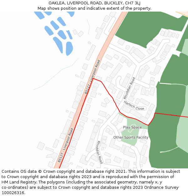 OAKLEA, LIVERPOOL ROAD, BUCKLEY, CH7 3LJ: Location map and indicative extent of plot