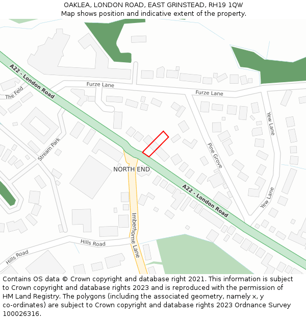 OAKLEA, LONDON ROAD, EAST GRINSTEAD, RH19 1QW: Location map and indicative extent of plot