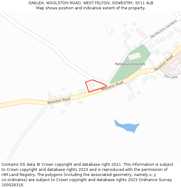 OAKLEA, WOOLSTON ROAD, WEST FELTON, OSWESTRY, SY11 4LB: Location map and indicative extent of plot