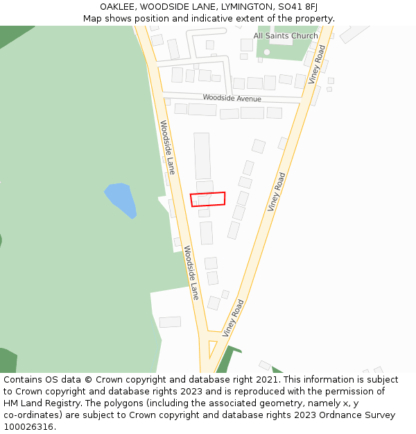 OAKLEE, WOODSIDE LANE, LYMINGTON, SO41 8FJ: Location map and indicative extent of plot