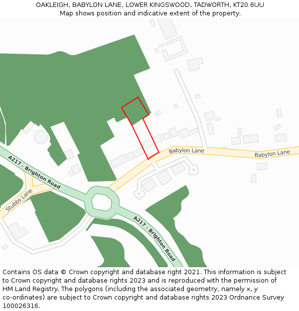 OAKLEIGH, BABYLON LANE, LOWER KINGSWOOD, TADWORTH, KT20 6UU: Location map and indicative extent of plot