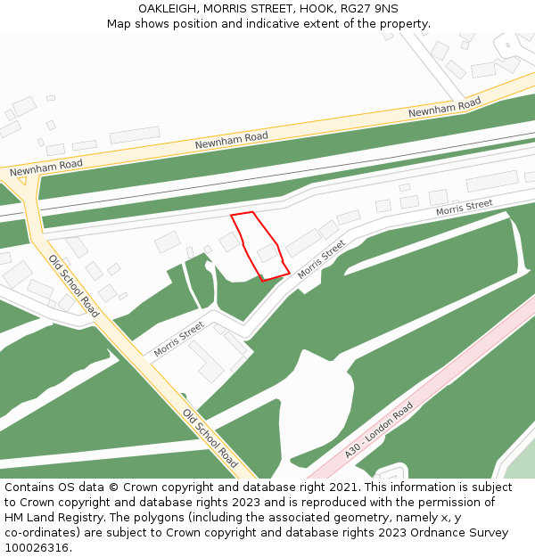 OAKLEIGH, MORRIS STREET, HOOK, RG27 9NS: Location map and indicative extent of plot