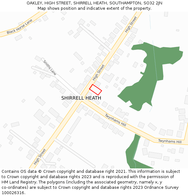 OAKLEY, HIGH STREET, SHIRRELL HEATH, SOUTHAMPTON, SO32 2JN: Location map and indicative extent of plot