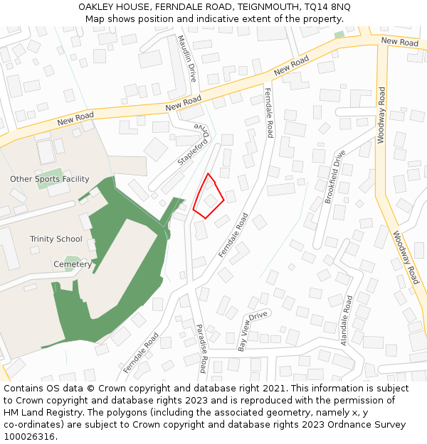 OAKLEY HOUSE, FERNDALE ROAD, TEIGNMOUTH, TQ14 8NQ: Location map and indicative extent of plot