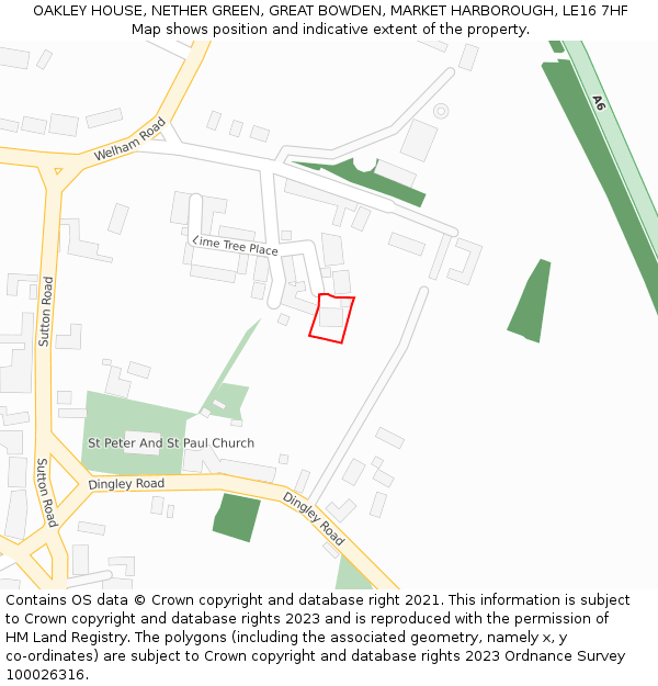 OAKLEY HOUSE, NETHER GREEN, GREAT BOWDEN, MARKET HARBOROUGH, LE16 7HF: Location map and indicative extent of plot