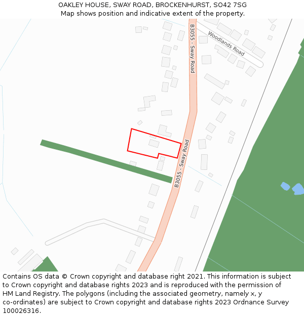 OAKLEY HOUSE, SWAY ROAD, BROCKENHURST, SO42 7SG: Location map and indicative extent of plot