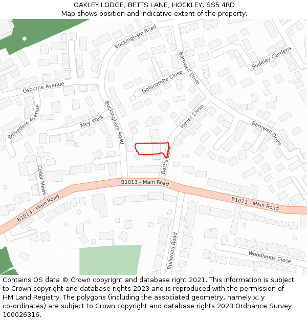 OAKLEY LODGE, BETTS LANE, HOCKLEY, SS5 4RD: Location map and indicative extent of plot
