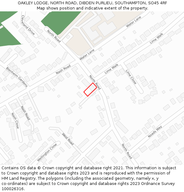 OAKLEY LODGE, NORTH ROAD, DIBDEN PURLIEU, SOUTHAMPTON, SO45 4RF: Location map and indicative extent of plot