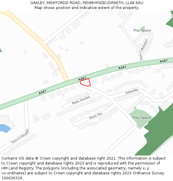 OAKLEY, MINFFORDD ROAD, PENRHYNDEUDRAETH, LL48 6AU: Location map and indicative extent of plot