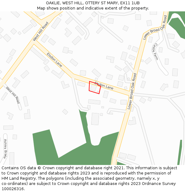 OAKLIE, WEST HILL, OTTERY ST MARY, EX11 1UB: Location map and indicative extent of plot