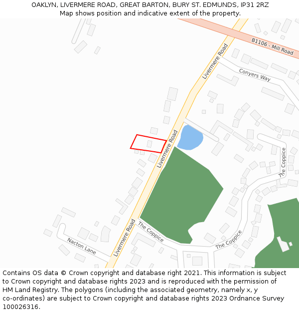 OAKLYN, LIVERMERE ROAD, GREAT BARTON, BURY ST. EDMUNDS, IP31 2RZ: Location map and indicative extent of plot