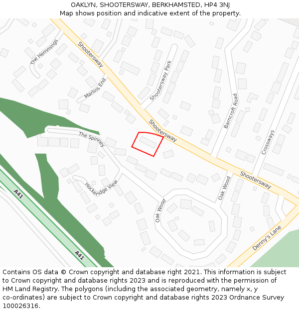 OAKLYN, SHOOTERSWAY, BERKHAMSTED, HP4 3NJ: Location map and indicative extent of plot