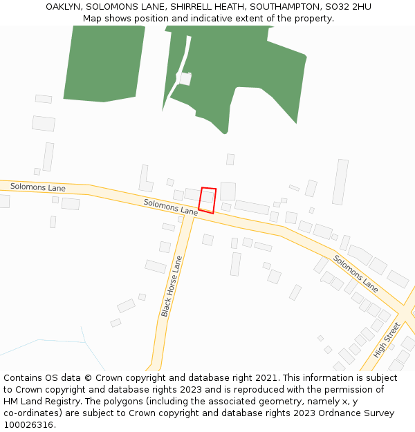 OAKLYN, SOLOMONS LANE, SHIRRELL HEATH, SOUTHAMPTON, SO32 2HU: Location map and indicative extent of plot