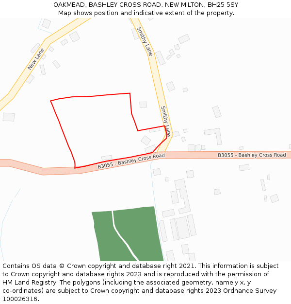 OAKMEAD, BASHLEY CROSS ROAD, NEW MILTON, BH25 5SY: Location map and indicative extent of plot