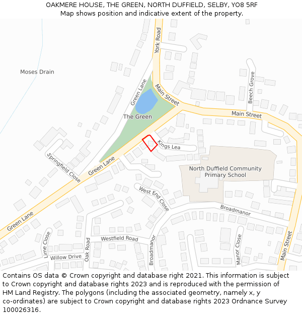 OAKMERE HOUSE, THE GREEN, NORTH DUFFIELD, SELBY, YO8 5RF: Location map and indicative extent of plot