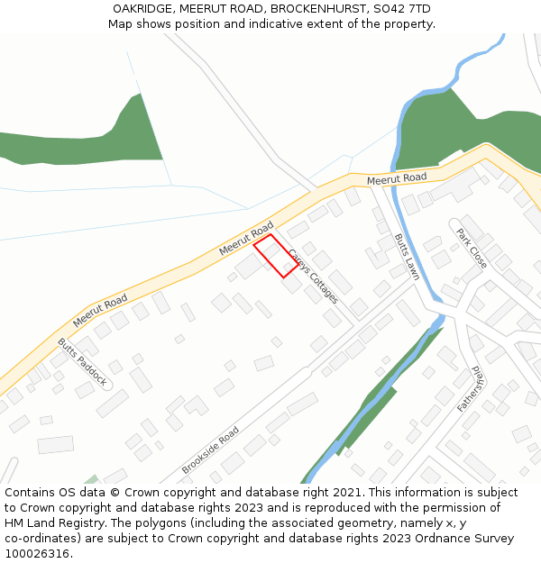 OAKRIDGE, MEERUT ROAD, BROCKENHURST, SO42 7TD: Location map and indicative extent of plot
