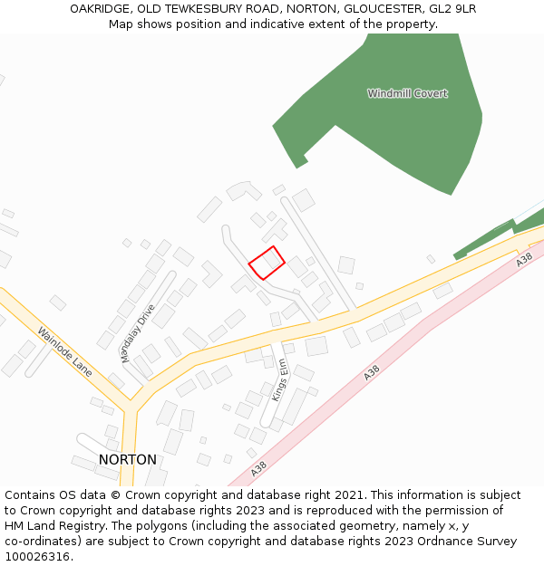 OAKRIDGE, OLD TEWKESBURY ROAD, NORTON, GLOUCESTER, GL2 9LR: Location map and indicative extent of plot