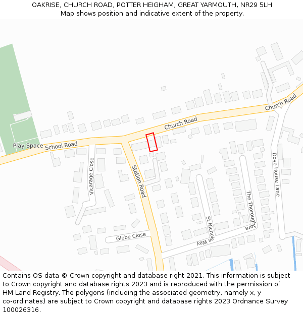 OAKRISE, CHURCH ROAD, POTTER HEIGHAM, GREAT YARMOUTH, NR29 5LH: Location map and indicative extent of plot