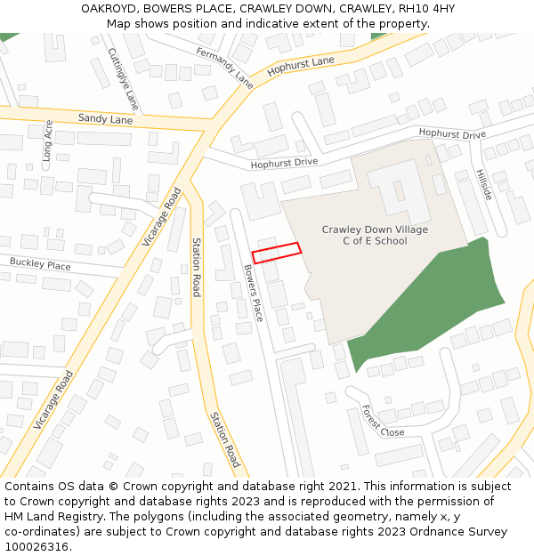 OAKROYD, BOWERS PLACE, CRAWLEY DOWN, CRAWLEY, RH10 4HY: Location map and indicative extent of plot