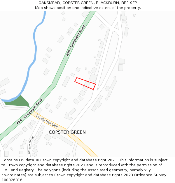 OAKSMEAD, COPSTER GREEN, BLACKBURN, BB1 9EP: Location map and indicative extent of plot