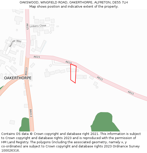 OAKSWOOD, WINGFIELD ROAD, OAKERTHORPE, ALFRETON, DE55 7LH: Location map and indicative extent of plot