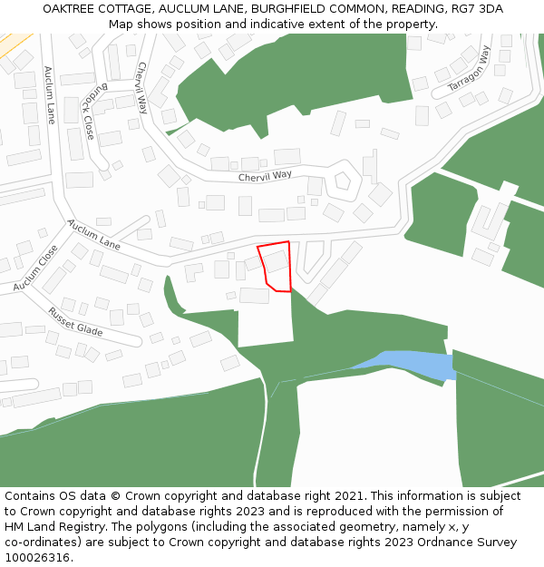 OAKTREE COTTAGE, AUCLUM LANE, BURGHFIELD COMMON, READING, RG7 3DA: Location map and indicative extent of plot
