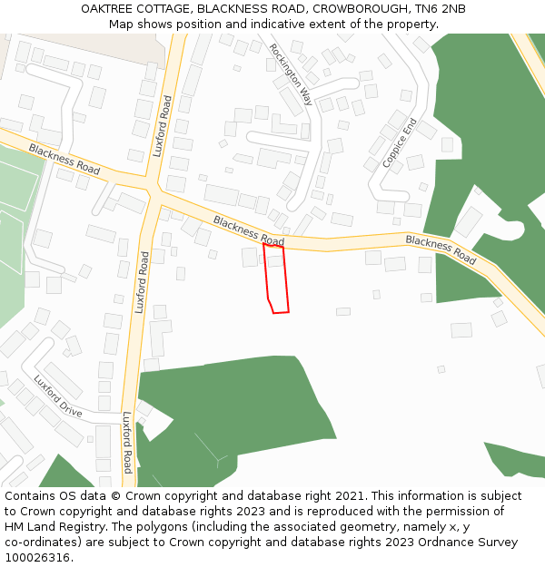 OAKTREE COTTAGE, BLACKNESS ROAD, CROWBOROUGH, TN6 2NB: Location map and indicative extent of plot