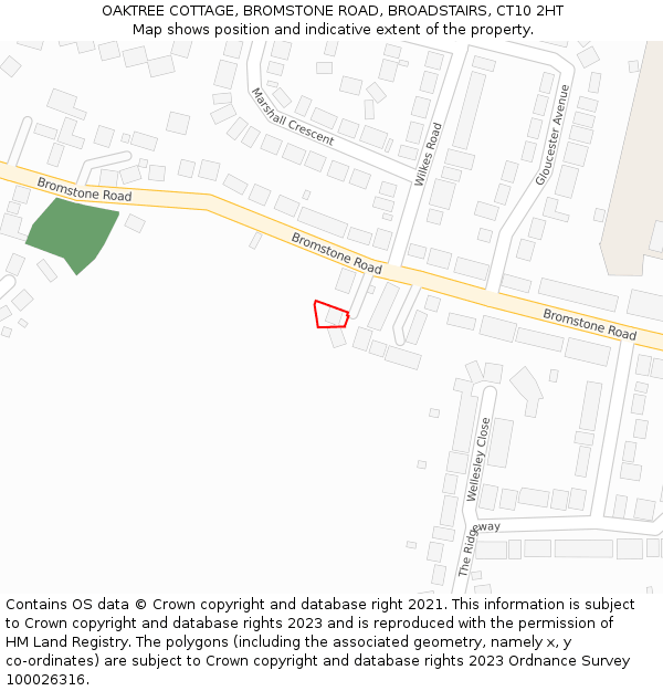 OAKTREE COTTAGE, BROMSTONE ROAD, BROADSTAIRS, CT10 2HT: Location map and indicative extent of plot