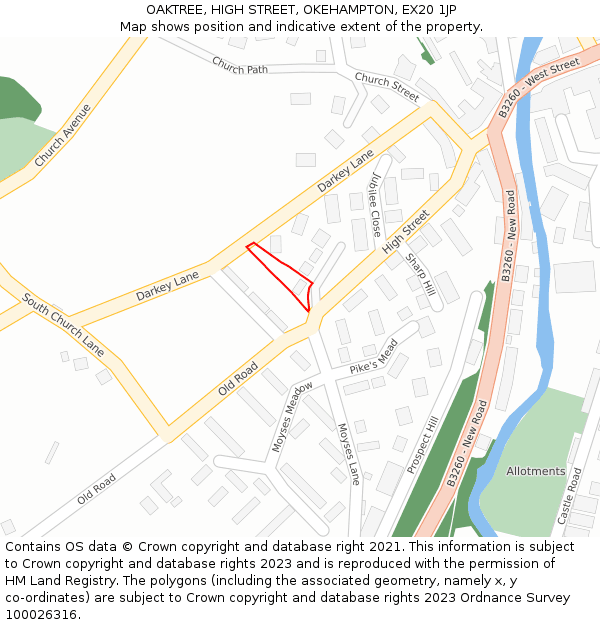 OAKTREE, HIGH STREET, OKEHAMPTON, EX20 1JP: Location map and indicative extent of plot
