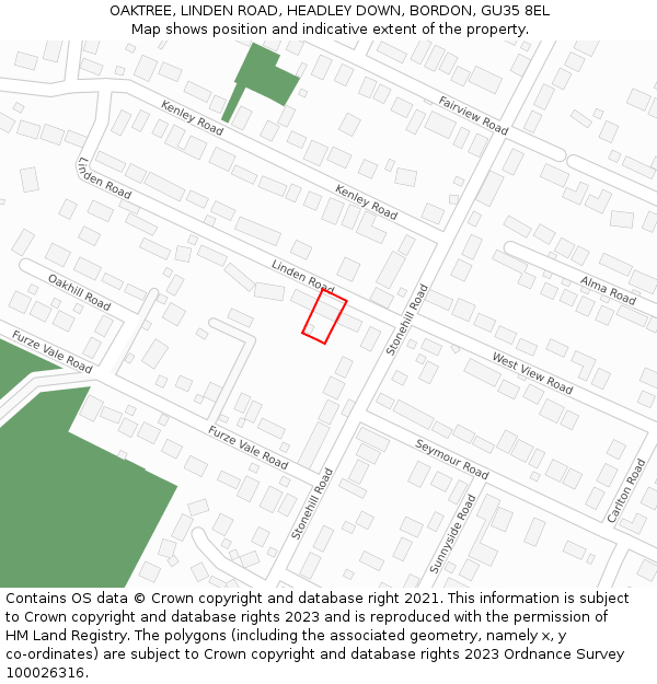OAKTREE, LINDEN ROAD, HEADLEY DOWN, BORDON, GU35 8EL: Location map and indicative extent of plot
